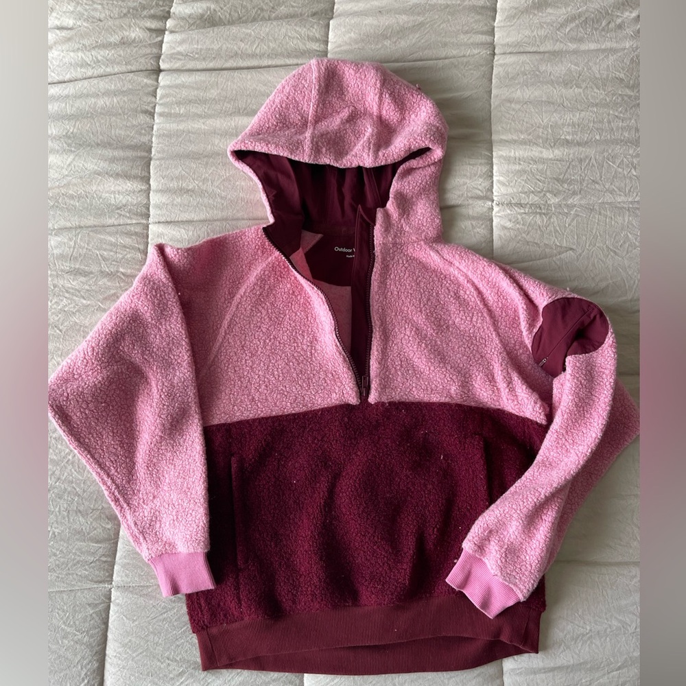 Outdoor Voices Megafleece 1/2 Zip Wool Hoodie Pink and Wine Size Small